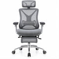 Cadeira Ergonómica de Escritório em Malha Cinzenta com Apoio de Cabeça e Apoio para Pés, 68 x 68 x 118-128 cm