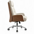 Cadeira de Escritório Ergonómica Giratória com Encosto Alto em PU Branco e Folheado de Nogueira, 68 x 70 x 118-126 cm