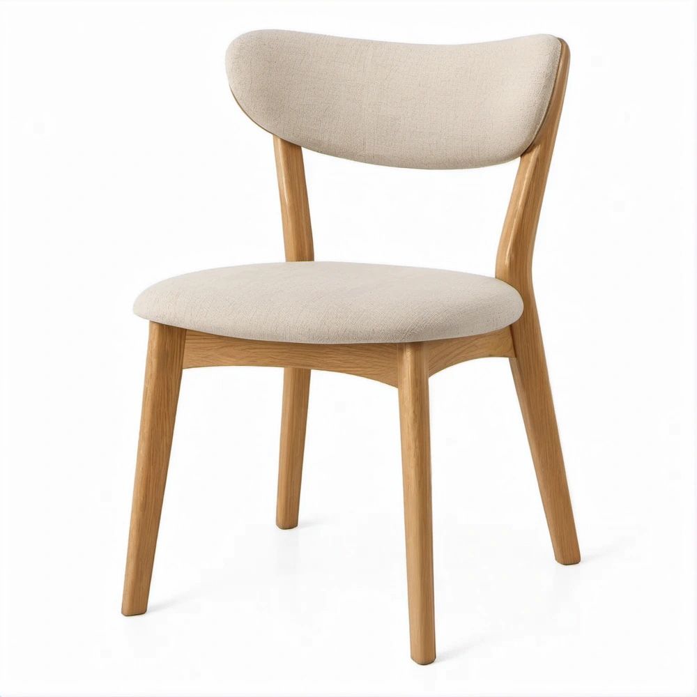 Cadeira de Jantar Curva em Carvalho Natural e Bege, 46 x 54 x 80 cm
