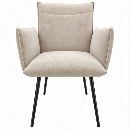 Cadeira Estofada com Braços em Bouclé Bege e Pernas Pretas 58 x 62 x 86 cm