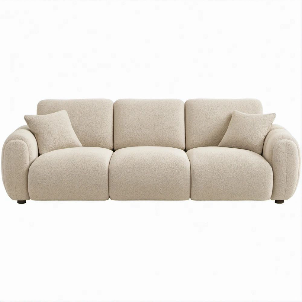 Sofá de 3 Lugares em Bouclé de Poliéster Bege 220 x 95 x 78 cm