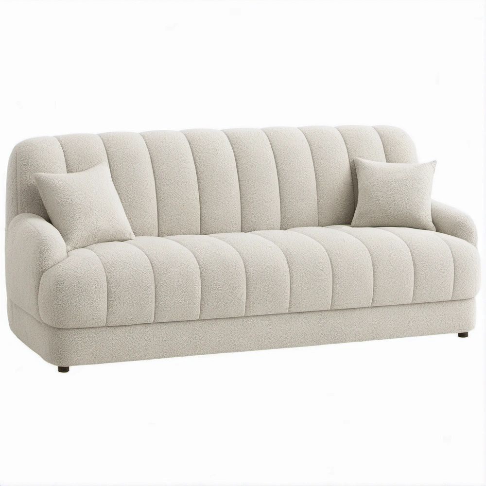 Sofá Curvo de 2 Lugares em Bouclé Bege Claro 180 x 85 x 82 cm