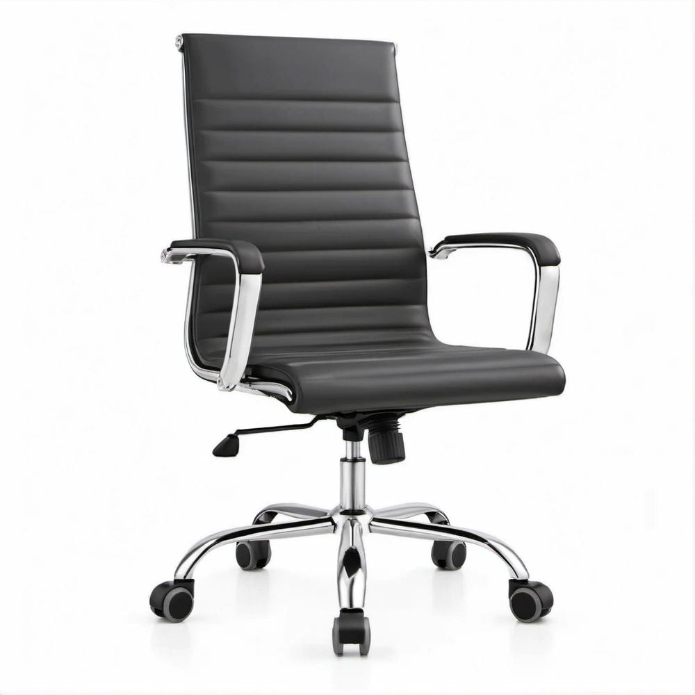 Cadeira de Escritório Giratória Preta e Cromada com Braços e Altura Regulável 60 x 60 x 110-120 cm