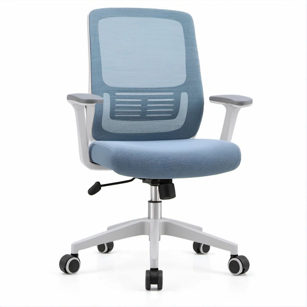 Cadeira Giratória em Malha Azul-Claro com Apoio Lombar, 64 x 64 x 92-102 cm