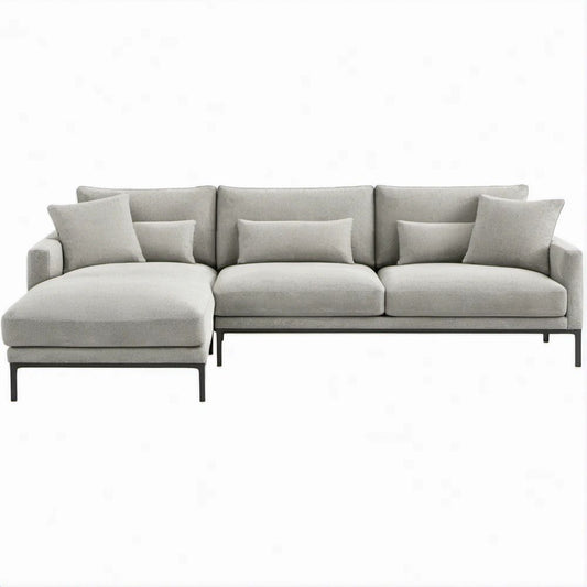 Sofá de Canto com Chaise Longue à Esquerda Cinzento-Claro e Preto, 280 x 160 x 85 cm