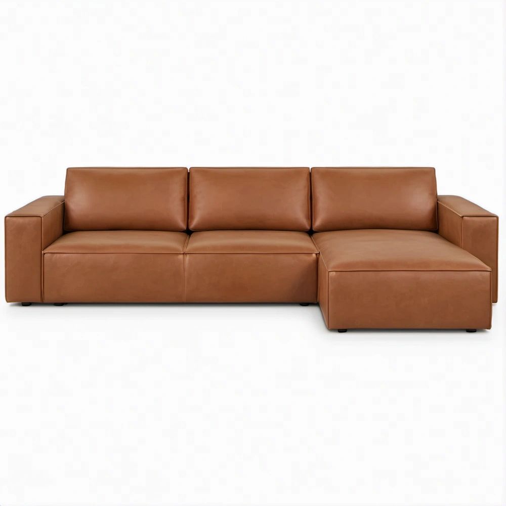 Sofá de Canto de 3 Lugares com Chaise Longue à Direita em Pele Sintética PU Castanho Conhaque 280 x 160 x 85 cm