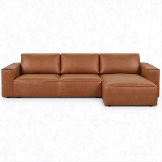 Sofá de Canto de 3 Lugares com Chaise Longue à Direita em Pele Sintética PU Castanho Conhaque 280 x 160 x 85 cm