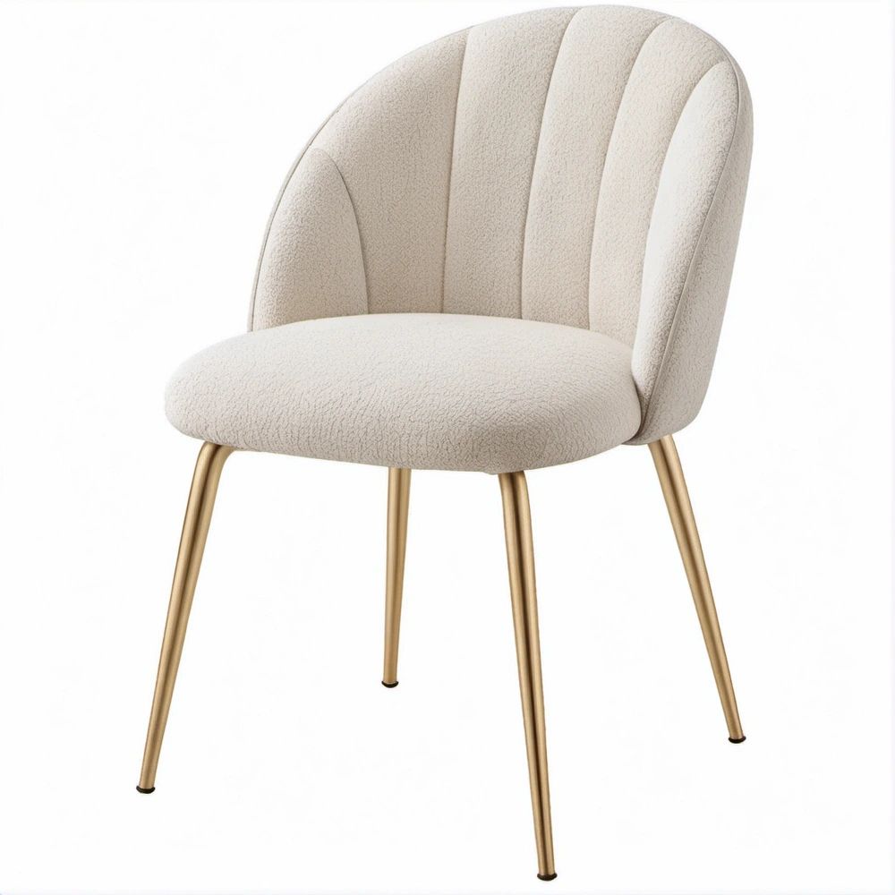 Cadeira Estofada Creme com Pernas Douradas em Aço, 50 x 60 x 80 cm