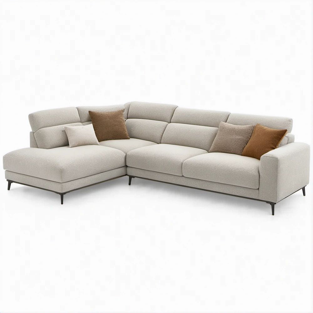 Sofá de Canto com Chaise Longue Esquerda Bege em Poliéster, 300 x 160 x 85 cm