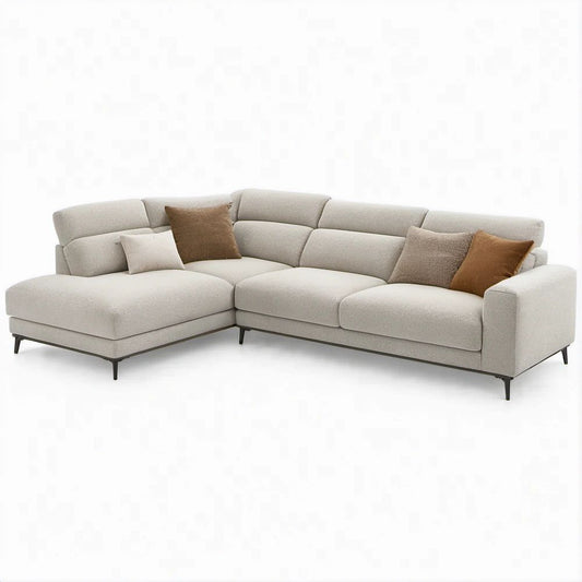 Sofá de Canto com Chaise Longue Esquerda Bege em Poliéster, 300 x 160 x 85 cm